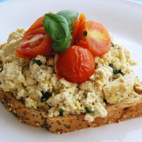 Simple Tofu Scramble with Grilled Tomatoes