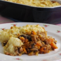 Mushroom and Lentil Cottage Pie with a Root Vegetable Topping