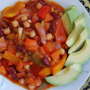 Rainbow Veggie Chilli with Chickpeas and Kidney Beans